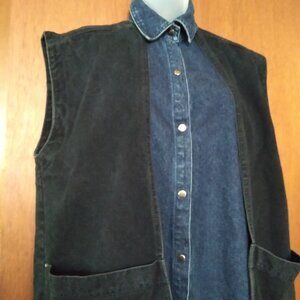 Willie Smith Blue & Black Denim Layered Vest with Pockets and Snap closure.